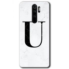 Xiaomi Redmi Note 8 Pro Beyaz Mermer Desenli Ü Harfi Baskılı Uyumlu Silikon Kılıf