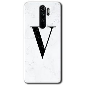 Xiaomi Redmi Note 8 Pro Beyaz Mermer Desenli V Harfi Baskılı Uyumlu Silikon Kılıf