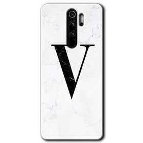 Xiaomi Redmi Note 8 Pro Beyaz Mermer Desenli V Harfi Baskılı Uyumlu Silikon Kılıf