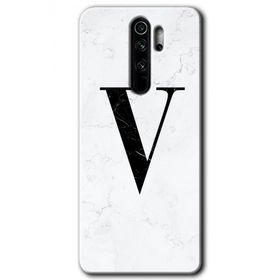 Xiaomi Redmi Note 8 Pro Beyaz Mermer Desenli V Harfi Baskılı Uyumlu Silikon Kılıf