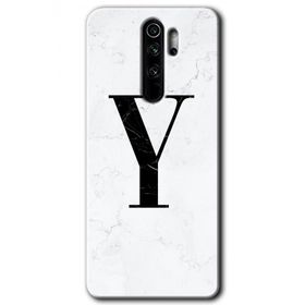 Xiaomi Redmi Note 8 Pro Beyaz Mermer Desenli Y Harfi Baskılı Uyumlu Silikon Kılıf