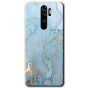 Xiaomi Redmi Note 8 Pro Mavi Gold Mermer Baskılı Uyumlu Silikon Kılıf