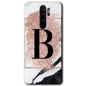 Xiaomi Redmi Note 8 Pro Pembe Mermer Desenli B Harfi Baskılı Uyumlu Silikon Kılıf
