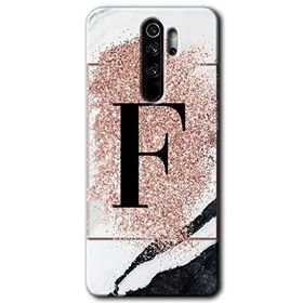 Xiaomi Redmi Note 8 Pro Pembe Mermer Desenli F Harfi Baskılı Uyumlu Silikon Kılıf