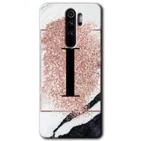 Xiaomi Redmi Note 8 Pro Pembe Mermer Desenli İ Harfi Baskılı Uyumlu Silikon Kılıf