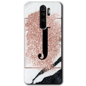 Xiaomi Redmi Note 8 Pro Pembe Mermer Desenli J Harfi Baskılı Uyumlu Silikon Kılıf