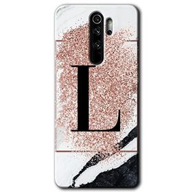 Xiaomi Redmi Note 8 Pro Pembe Mermer Desenli L Harfi Baskılı Uyumlu Silikon Kılıf