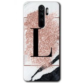 Xiaomi Redmi Note 8 Pro Pembe Mermer Desenli L Harfi Baskılı Uyumlu Silikon Kılıf