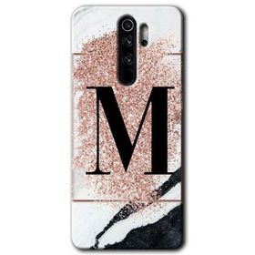 Xiaomi Redmi Note 8 Pro Pembe Mermer Desenli M Harfi Baskılı Uyumlu Silikon Kılıf