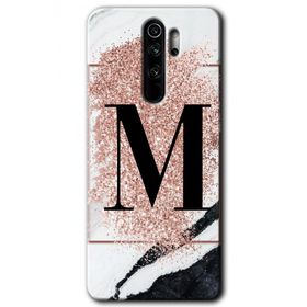 Xiaomi Redmi Note 8 Pro Pembe Mermer Desenli M Harfi Baskılı Uyumlu Silikon Kılıf