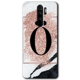Xiaomi Redmi Note 8 Pro Pembe Mermer Desenli Ö Harfi Baskılı Uyumlu Silikon Kılıf