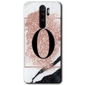 Xiaomi Redmi Note 8 Pro Pembe Mermer Desenli Ö Harfi Baskılı Uyumlu Silikon Kılıf
