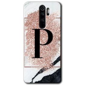 Xiaomi Redmi Note 8 Pro Pembe Mermer Desenli P Harfi Baskılı Uyumlu Silikon Kılıf