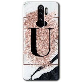Xiaomi Redmi Note 8 Pro Pembe Mermer Desenli U Harfi Baskılı Uyumlu Silikon Kılıf