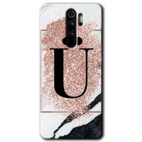Xiaomi Redmi Note 8 Pro Pembe Mermer Desenli U Harfi Baskılı Uyumlu Silikon Kılıf