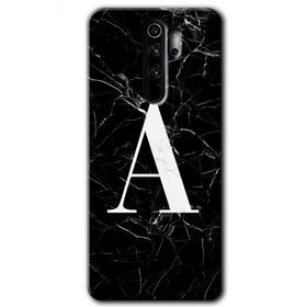 Xiaomi Redmi Note 8 Pro Siyah Mermer Desenli A Harfi Baskılı Uyumlu Silikon Kılıf