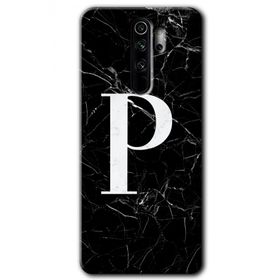 Xiaomi Redmi Note 8 Pro Siyah Mermer Desenli P Harfi Baskılı Uyumlu Silikon Kılıf
