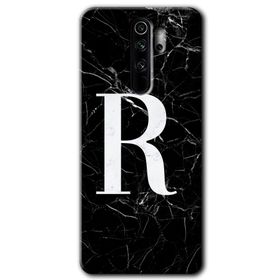 Xiaomi Redmi Note 8 Pro Siyah Mermer Desenli R Harfi Baskılı Uyumlu Silikon Kılıf