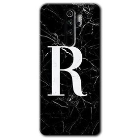 Xiaomi Redmi Note 8 Pro Siyah Mermer Desenli R Harfi Baskılı Uyumlu Silikon Kılıf