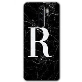 Xiaomi Redmi Note 8 Pro Siyah Mermer Desenli R Harfi Baskılı Uyumlu Silikon Kılıf