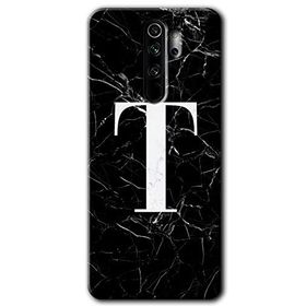 Xiaomi Redmi Note 8 Pro Siyah Mermer Desenli T Harfi Baskılı Uyumlu Silikon Kılıf