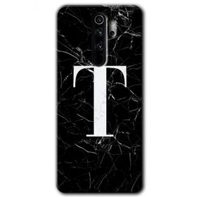 Xiaomi Redmi Note 8 Pro Siyah Mermer Desenli T Harfi Baskılı Uyumlu Silikon Kılıf
