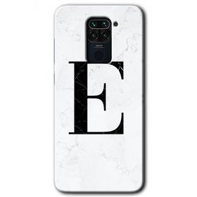 Xiaomi Redmi Note 9 Beyaz Mermer Desenli E Harfi Baskılı Uyumlu Silikon Kılıf