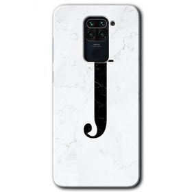 Xiaomi Redmi Note 9 Beyaz Mermer Desenli J Harfi Baskılı Uyumlu Silikon Kılıf