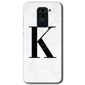 Xiaomi Redmi Note 9 Beyaz Mermer Desenli K Harfi Baskılı Uyumlu Silikon Kılıf