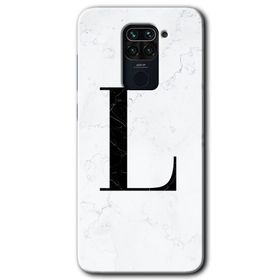 Xiaomi Redmi Note 9 Beyaz Mermer Desenli L Harfi Baskılı Uyumlu Silikon Kılıf