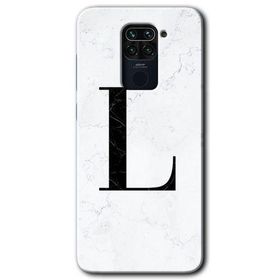 Xiaomi Redmi Note 9 Beyaz Mermer Desenli L Harfi Baskılı Uyumlu Silikon Kılıf