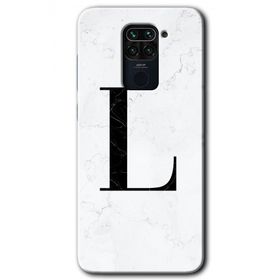 Xiaomi Redmi Note 9 Beyaz Mermer Desenli L Harfi Baskılı Uyumlu Silikon Kılıf