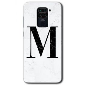 Xiaomi Redmi Note 9 Beyaz Mermer Desenli M Harfi Baskılı Uyumlu Silikon Kılıf