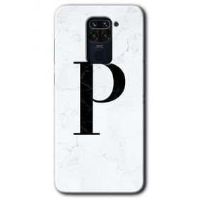 Xiaomi Redmi Note 9 Beyaz Mermer Desenli P Harfi Baskılı Uyumlu Silikon Kılıf