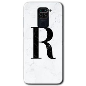 Xiaomi Redmi Note 9 Beyaz Mermer Desenli R Harfi Baskılı Uyumlu Silikon Kılıf
