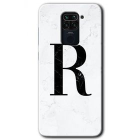 Xiaomi Redmi Note 9 Beyaz Mermer Desenli R Harfi Baskılı Uyumlu Silikon Kılıf