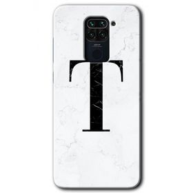 Xiaomi Redmi Note 9 Beyaz Mermer Desenli T Harfi Baskılı Uyumlu Silikon Kılıf