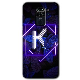 Xiaomi Redmi Note 9 Dark Neon Yaprak K Harfi Baskılı Uyumlu Silikon Kılıf