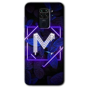 Xiaomi Redmi Note 9 Dark Neon Yaprak M Harfi Baskılı Uyumlu Silikon Kılıf