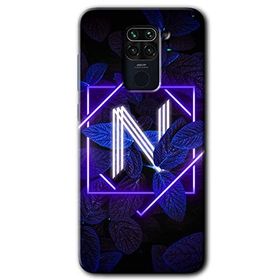 Xiaomi Redmi Note 9 Dark Neon Yaprak N Harfi Baskılı Uyumlu Silikon Kılıf