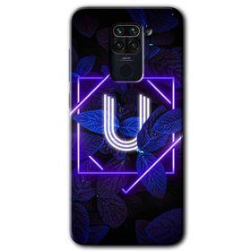 Xiaomi Redmi Note 9 Dark Neon Yaprak U Harfi Baskılı Uyumlu Silikon Kılıf