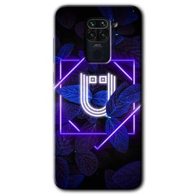 Xiaomi Redmi Note 9 Dark Neon Yaprak U Harfi Baskılı Uyumlu Silikon Kılıf