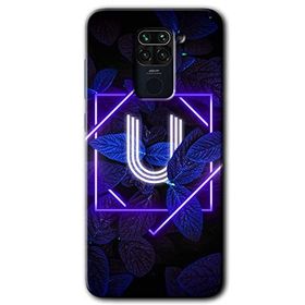 Xiaomi Redmi Note 9 Dark Neon Yaprak U Harfi Baskılı Uyumlu Silikon Kılıf