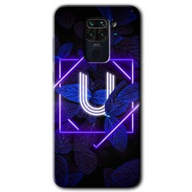 Xiaomi Redmi Note 9 Dark Neon Yaprak U Harfi Baskılı Uyumlu Silikon Kılıf