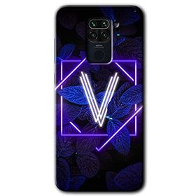Xiaomi Redmi Note 9 Dark Neon Yaprak V Harfi Baskılı Uyumlu Silikon Kılıf