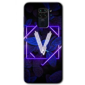 Xiaomi Redmi Note 9 Dark Neon Yaprak V Harfi Baskılı Uyumlu Silikon Kılıf