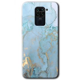 Xiaomi Redmi Note 9 Mavi Gold Mermer Baskılı Uyumlu Silikon Kılıf