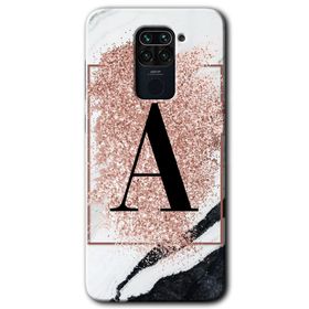 Xiaomi Redmi Note 9 Pembe Mermer Desenli A Harfi Baskılı Uyumlu Silikon Kılıf