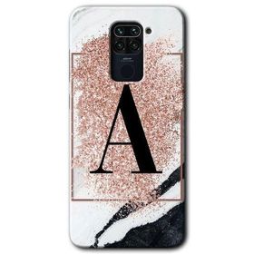 Xiaomi Redmi Note 9 Pembe Mermer Desenli A Harfi Baskılı Uyumlu Silikon Kılıf