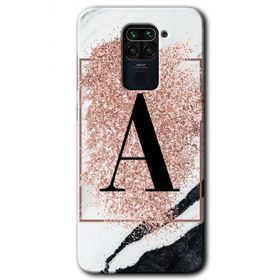 Xiaomi Redmi Note 9 Pembe Mermer Desenli A Harfi Baskılı Uyumlu Silikon Kılıf